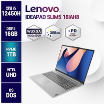 레노버 아이디어패드Slim5 16IAH8 5D i5-12450H 가성비노트북, 83BG0008KR, Free DOS, 16GB, 1TB, 코어i5, 그레이