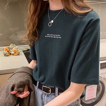 제이제이헤라 여성용 레터링 루즈핏 스판혼방 반팔티 T-10