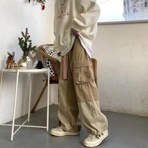 카고바지 HOUZHOU배기 블랙 카고 팬츠 남성용 카키색 카고 바지 남성 빈티지 루즈 캐주얼 가을 일본 스트리트웨어 힙합 레트로