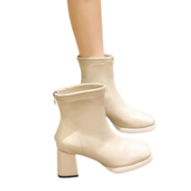 슈뿐(Shuppun) 가보시 스판 앵클 베이직 통굽 삭스 부츠(7cm)