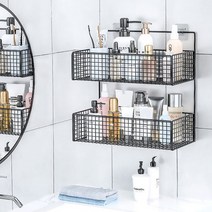 클라라 철제 와이어 메쉬 무타공 벽선반, 블랙2단