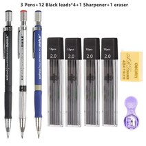 고속카메라 초고속카메라 2.0mm 샤프 연필 세트 2B 자동 학생 컬러/블랙 리드 리필 아트 스케치 학용품 카와이 문구, 03 3 Pen Black Set A