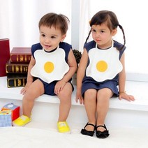 계란후라이 턱받이와 바디수트 0-18개월 백일옷 신생아옷 우주복 실내복 돌복 롬퍼 유아 아기