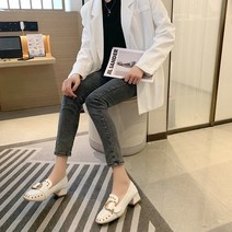 화이트 스퀘어 펌프스 가죽 로퍼 여자 플랫슈즈 스웨이드 심플 진피 둥근코 명품스타일