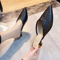 도오빠 차트슈 여성 가죽 블로퍼 4CM 슬리퍼 키높이 뮬 미들힐 구두 여자슬리퍼 여자블로퍼 신발