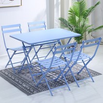 카페테이블세트 레스토랑 사각 업소용 식당 까페 휴게실 빈티지 4인 거실, 의자 4개 + 긴 테이블 110cm(파란색)