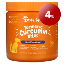리암마켓 Zesty Paws 제스티 포우즈 강아지용 건강 관리 보충제 터메릭 커큐민 바이트 오리고기맛 소프트 츄 90정 1팩, 4팩