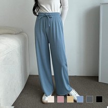 여자 와이드 골지 스트링 베이직 크림 봄 밴딩 팬츠