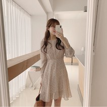 [레티고] 롱슬리브 플라워 쉬폰 원피스
