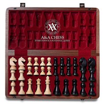 A&A 38.1cm(15인치) 나무 접이식 체스 & 체커 세트 7.6cm(3인치) 킹 높이 스톤튼 체스 피스 / 엑스트라 퀸 2개 - 월넛 및 메이플 인레이 포함 유럽 애쉬 박스, Natural Walnut