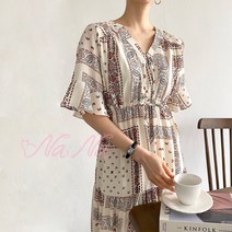 페이즐리 에스닉 빅사이즈 오버핏 롱 원피스 하객룩