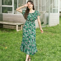 헤링본 머메이드핏 오프숄더 플라워 롱 원피스 비치웨어 여름 바캉스 휴양지 HF120