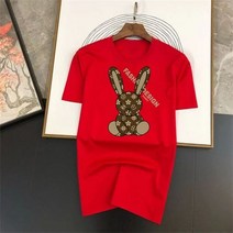 커플반팔티 30대 40대 커플 티셔츠 시밀러 룩 여름 토끼 프린트 남자과 여자의 럭셔리 탑 패션 디자인 반팔