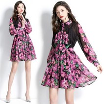 여성 럭셔리 해외 디자이너 화사한 플라워 원피스 랩 래글런 바캉스 파티 미니 스커트