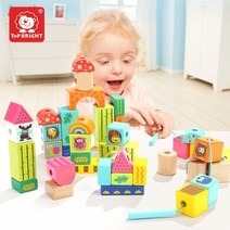 [A+]집중력과 소근육이 쑥쑥 실꿰기 DY 블럭 38P 원목, 바다통상 탑브라이트_포레스트 실꿰기 블럭