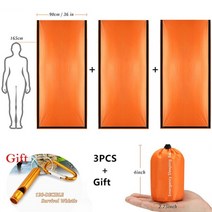 비상 가방 생존 키트 배낭 3pcs 침낭 열 bivvy 자루 경량 침낭 캠핑 하이킹 여행용 담요, 주황색