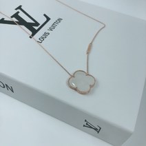 반 클로버 원석 롱목걸이 화이트 그린 레드 블랙 실버925