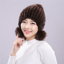 밍크 모피 퍼 니트 여성 방한 모자 3방울kd205445