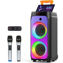 JYX 휴대용 블루투스 노래방기 앰프 스피커+UHF 무선 마이크 세트, 블랙