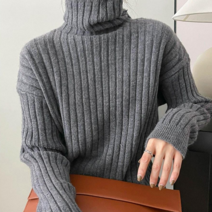 넷투넷코리아 여성 니트 루즈핏 긴팔 하이넥 롱 단색 스웨터