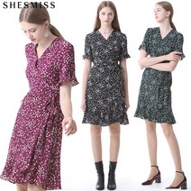 쉬즈미스 플라워 프린트 랩오버 프릴 원피스 SWWOPI41023 NC