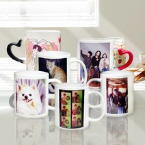 주문제작 포토 머그컵 우정 커플 돌잔치 집들이 답례품 굿즈 각인머그컵, 레드변색머그, 하트형