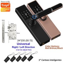 Diosso생체 전자 디지털 블랙 도어락 RH05 스마트 Tuya 앱 원격 잠금 해제 열쇠 없는 지문 인식, 22x235 5572R+ROSE GOLD