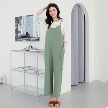 드리다 드리다 DX21201 여성 가을 간절기 스판 끈 멜빵 포켓 와이드 점프수트 77사이즈 미시옷 40-50대 엄마옷