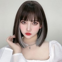 하이유니 애쉬그레이 시크릿 투톤 단발 헤어 통가발 가발 30cm + 거치대 세트, 블랙+애쉬그레이 / 30cm
