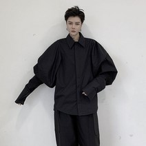 남성 빈 티 지 패션 와 이 드 긴팔 캐 주 얼 셔츠 남성 일본 스 트 리 트 스타일 빈 티 지 펑 크 고 딕 스 루즈 셔츠 무대 의상 봄 남성 단색 개성 셔츠