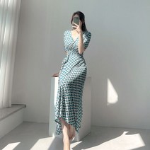 러블리아미에 / 아미에 /체인 브이넥 맥시 롱 랩 저지 반팔 원피스