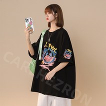 여성 반팔 티셔츠 여름 프린트 라운드티셔츠