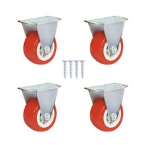 적색 PVC 캐스터 고중량 바퀴 1.5인치 고정형, 4개