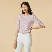 [JAJU/자주] 스트레치 슬림핏 5부 티셔츠 스트라이프