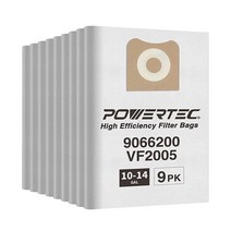 POWERTEC 75024 P3 고효율 필터 백 Shop Vac 9066233/ 9066200 10 14갤런 타입 F I / VF2005/ CMXZVBE3877 CMXZVBE387, Shop Vac 10-14 Gal, 9PK