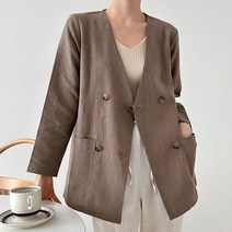 빈티지 노칼라 여자린넨자켓 봄 여름 간절기 가을자켓 빅사이즈