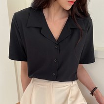 [디어로라] 여성 구김제로 오픈 반팔 셔츠 블라우스