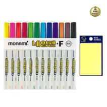 모나미 네임펜 12색 + 투코비 스티키 점착 메모지 노랑 50 x 76 mm, 혼합색상, 36세트