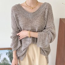 아모르데이 여성용 베카브이 테잎사 비비드 양 브이 루즈핏 니트