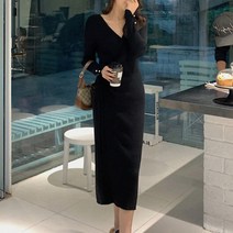 리카 허리 셔링 롱 원피스