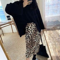 신축성 좋은 데일리룩 H라인 호피 도트 블랙 롱스커트