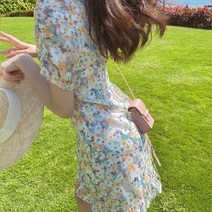 여름 휴양지 바닷가 린넨 랩 플라워 비치 미니 원피스 해변 드레스