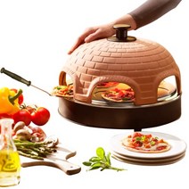 Emerio 피자 오븐 PIZZARETTE 오리지널 수제 테라코타 클레이 후드 1개 특허 받은 디자인 미니 피자용 6인용 진정한 가족 놀이 PO-115984 -18314, 4명