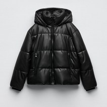 [KYO컴퍼니] ZARA 여성 집업 하이넥 패딩 후드 PU가죽 숏패딩 블랙