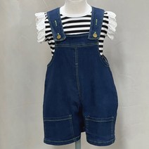 유블리 여아 스트라이프 펀칭 퍼프 민소매 오버핏 반바지 멜빵 투피스 세트 기펜