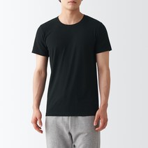 [무인양품 일본직발송] 남성 따뜻한 면 크루넥 반팔 티셔츠 신사 L 검정