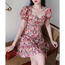 DOWELL 샤랄라 장미 패턴 반팔 미니 원피스 A32