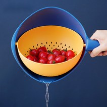 OIMG 더블 바구니 주방 플라스틱 그릇 세척 저장물 바구니 필터 그릇 배수기 채소 세척 여과기, Blue