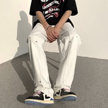 남자 블랙 스맨파 니뽄 스타일 징박힌 데님 팬츠 스트릿 캐주얼 패션 방송댄스 코디