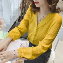 Ssysomey 여성 데일리 셔츠 반팔 남방 링클 티 블라우스